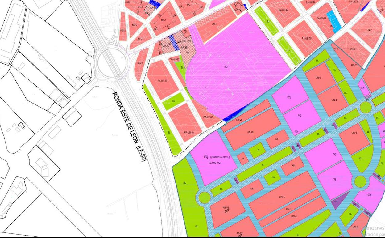 Plano de los terrenos donde se construirá el cuartel de la Guardia Civil de Villaquilambre.