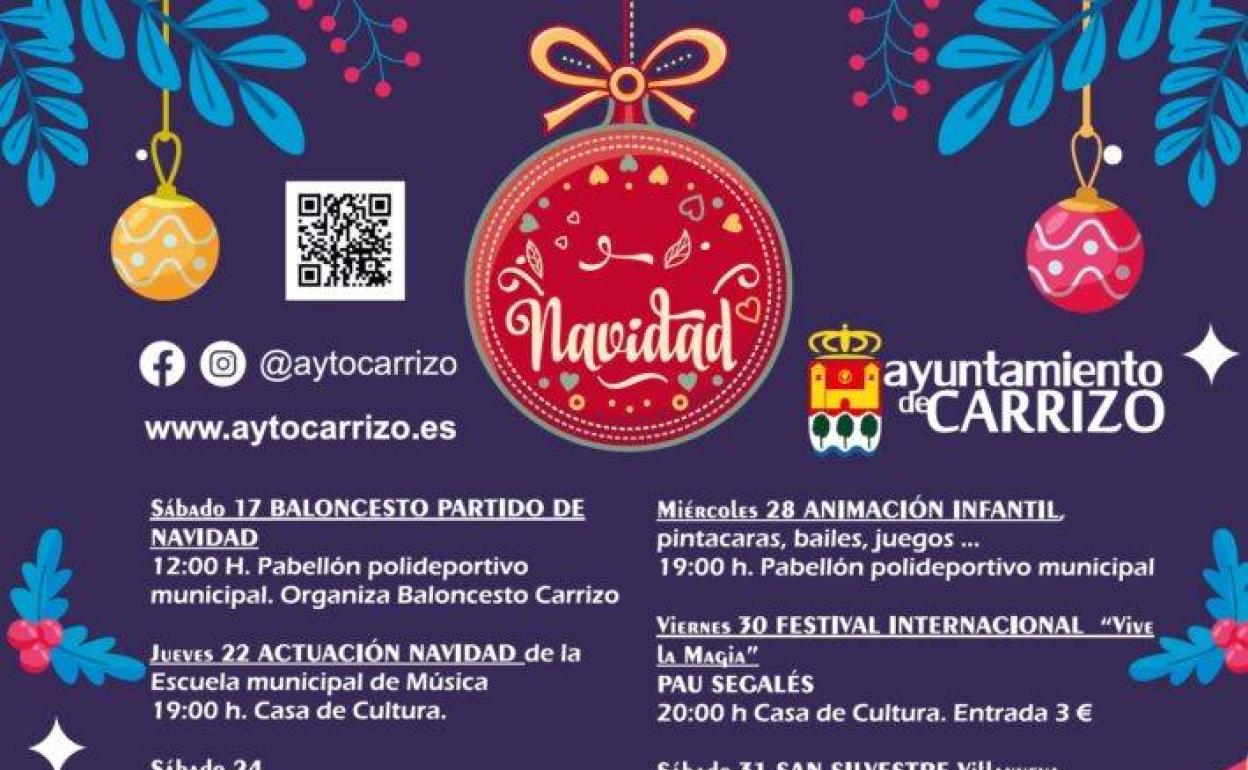 Cartel de las actividades de Navidad en Carrizo.