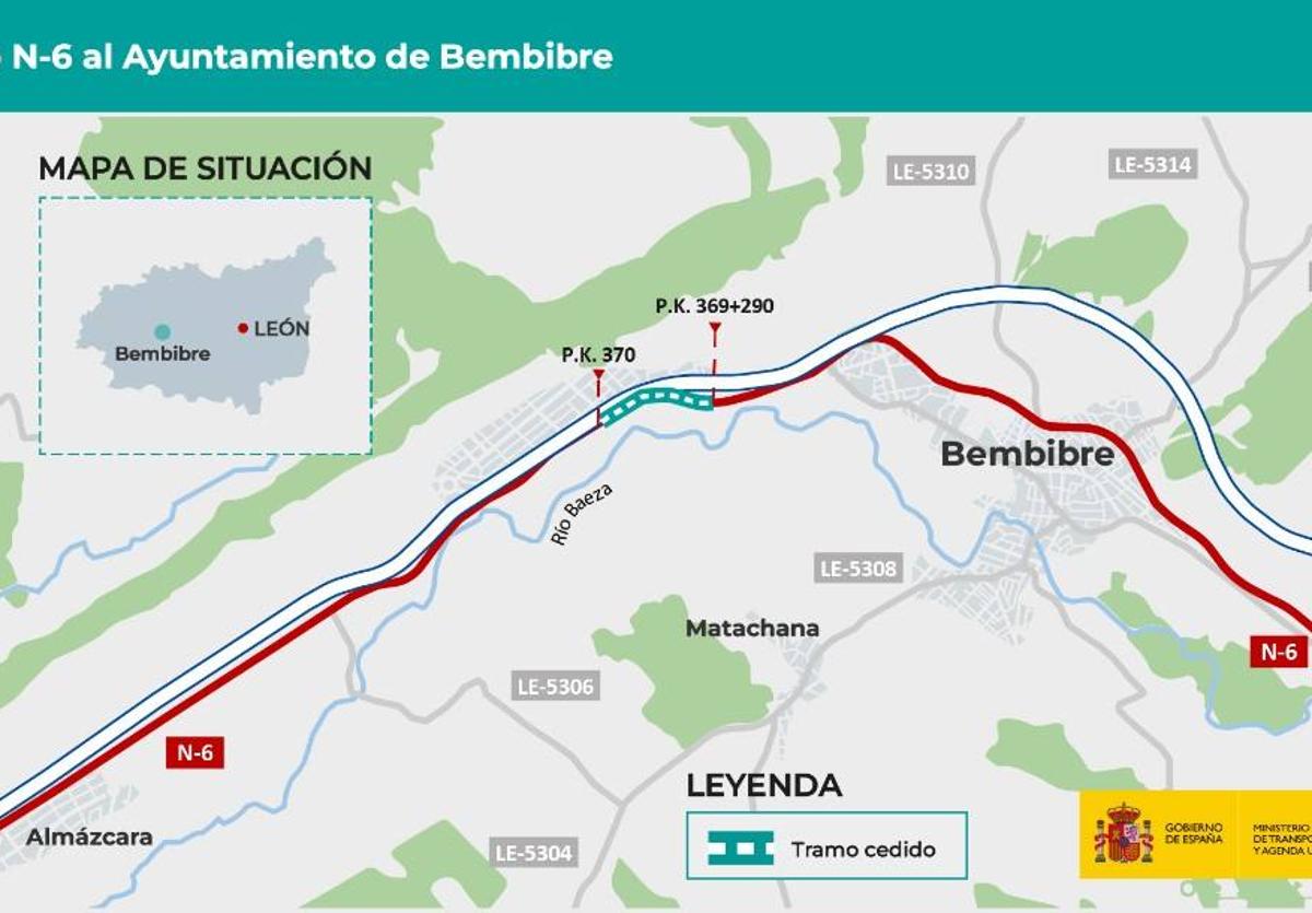 El Gobierno cede al Ayuntamiento de Bembibre un tramo de la carretera N-6