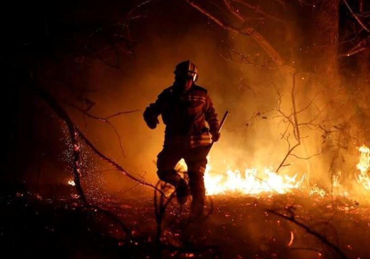 Imagen de archivo de un bombero forestal en las labores de extinción de un fuego.