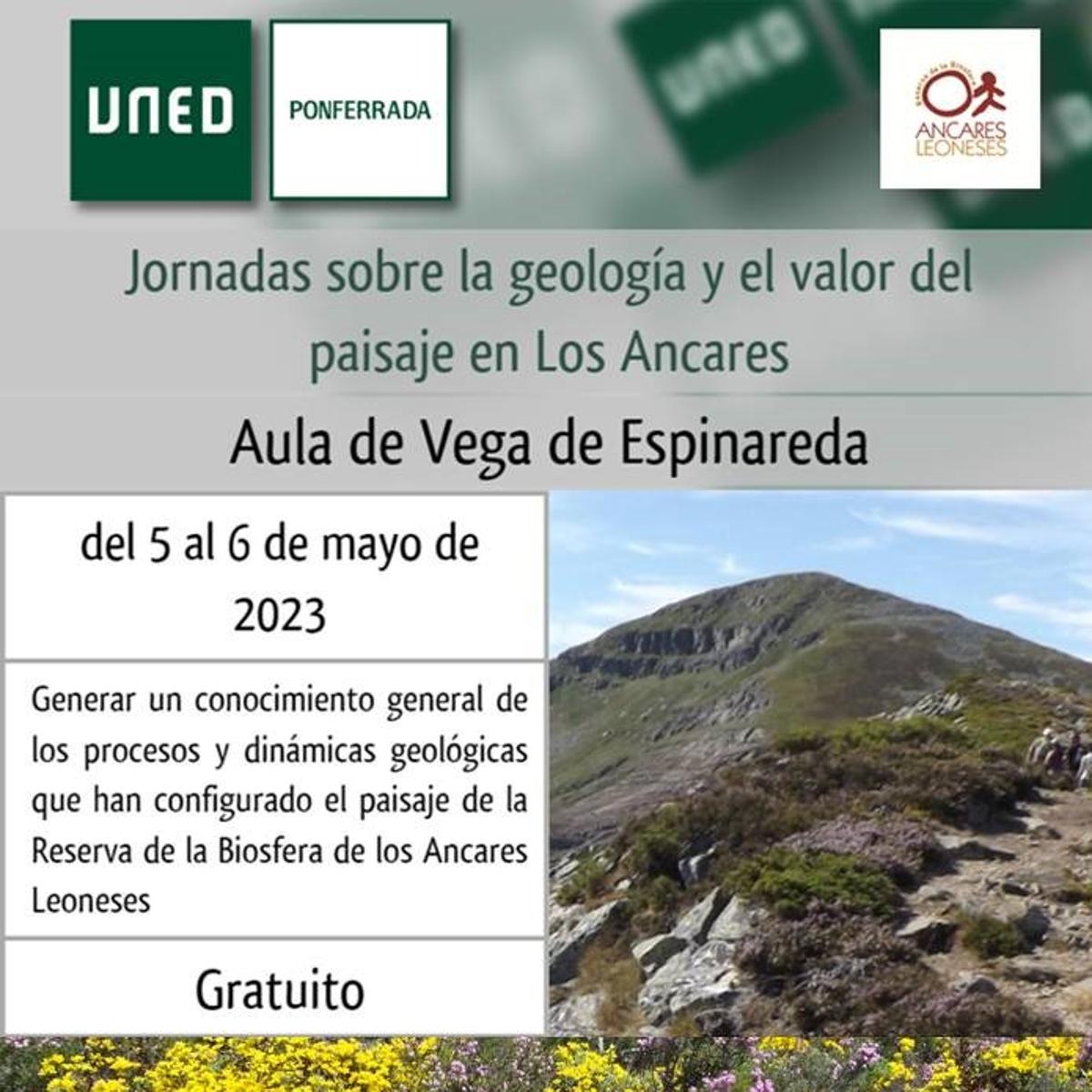 Cartel promocional de las Jornadas sobre la geología de Los Ancares de la UNED.