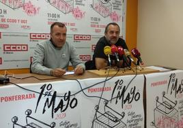 Los secretarios comarcales de UGT y CCOO durante su comparecencia.