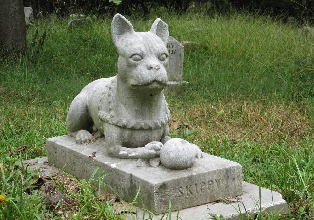 Una lápida en un cementerio animal de Estados Unidos.