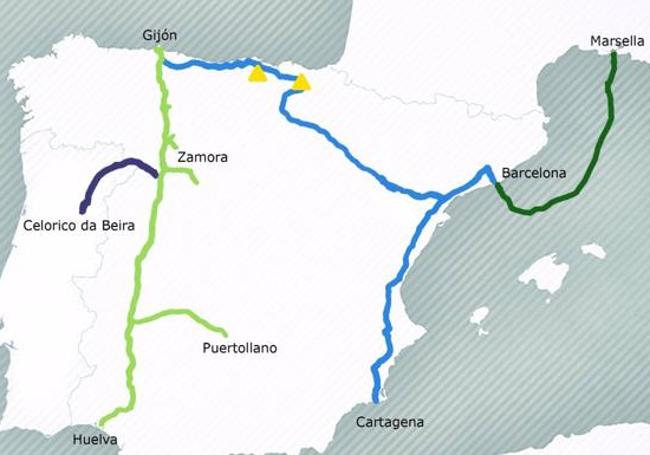 Mapa de los ejes presentados por el Gobierno a Europa en el plan del hidrógeno verde.