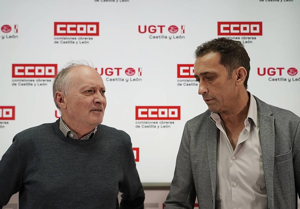 Los secretarios generales de CCOO Castilla y León, Vicente Andrés, y de UGT Castilla y León, Faustino Temprano.