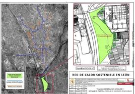 Plano de la nueva red de calor que se construirá en León.