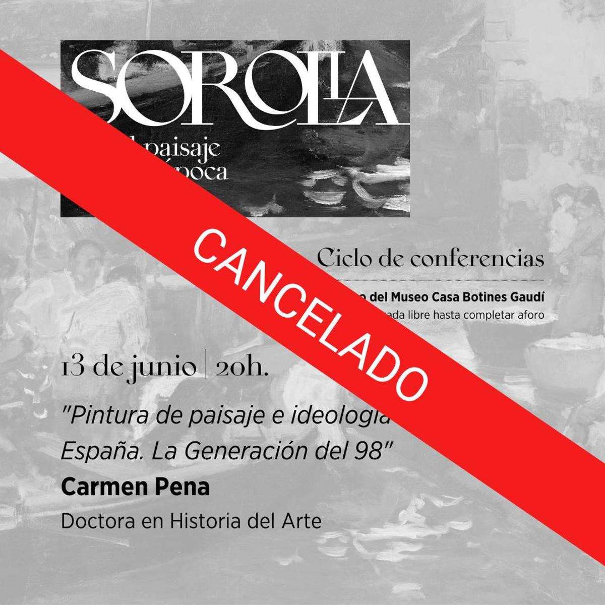 Cancelada la conferencia de Carmen Pena en el Ciclo Sorolla.