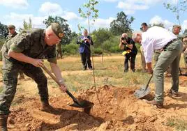 Plantación de árboles en el entorno de la base militar.