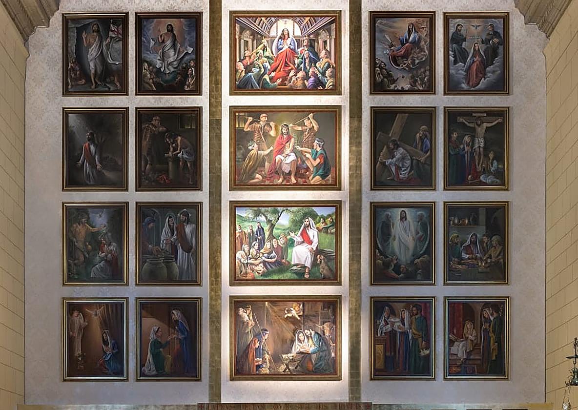 Nuevo retablo de la iglesia de San Juan y San Pedro de Renueva dedicado a los misterios del Rosario