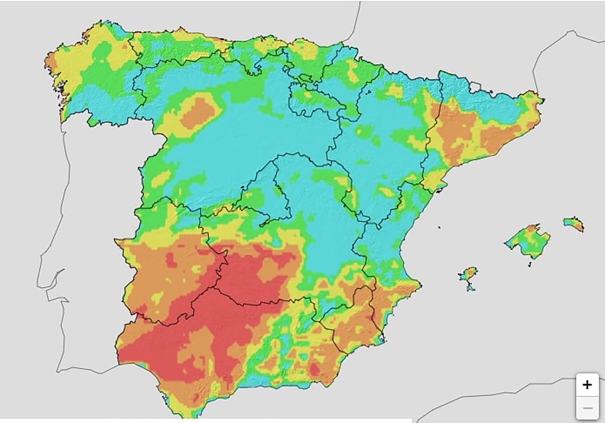 Mapa del riesgo de incendios en el conjunto del país.