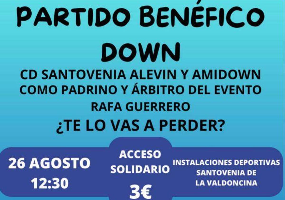 Cartel del partido benéfico en Santovenia de la Valdoncina.