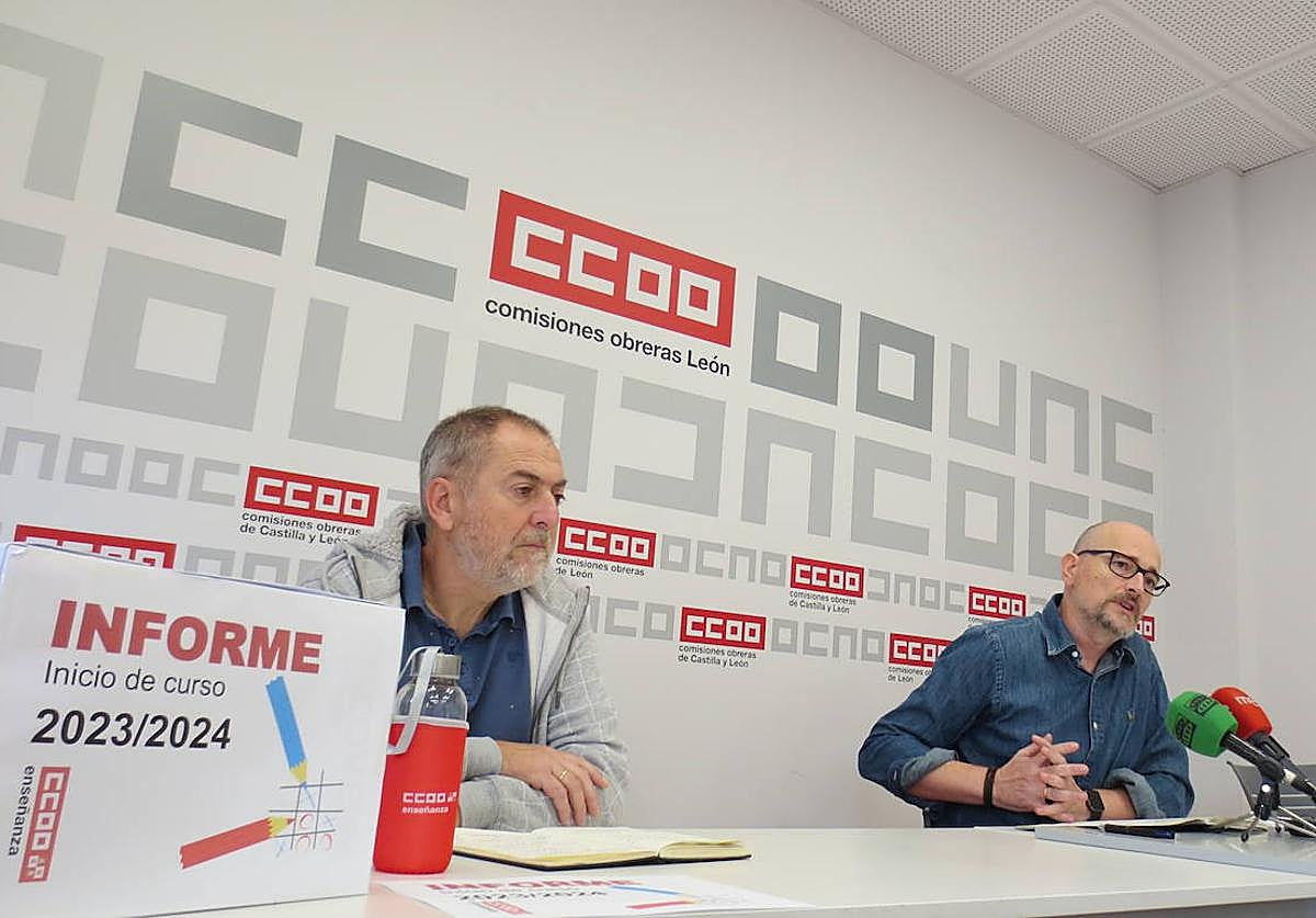 El secretario de la sección sindical del Profesorado de Enseñanza No Universitaria de CC.OO, Aurelio José Iglesias y el secretario general del Sindicato de Enseñanza de CC.OO en León, José Antonio Alegre