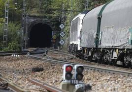 Imagen de archivo de un tren de mercancías a su paso por la rampa de Pajares.