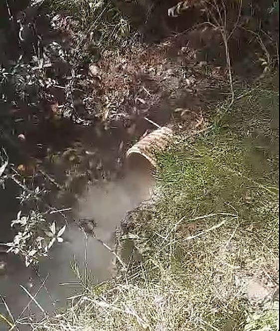 Imagen del tubo que vierte aguas contaminantes al río Bernesga.