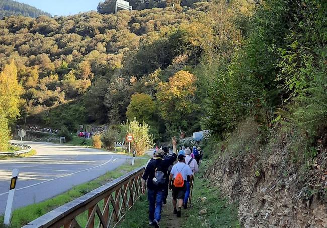 Una enorme marcha de peregrinos por los caminos lucenses de Künig, cerca de As Nogais