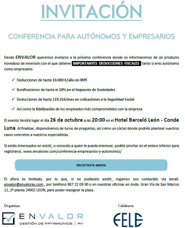 Invitación conferencia para autónomos y empresarios