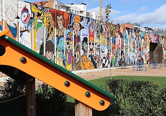 Mural con personajes de dibujos animados en La Lastra.