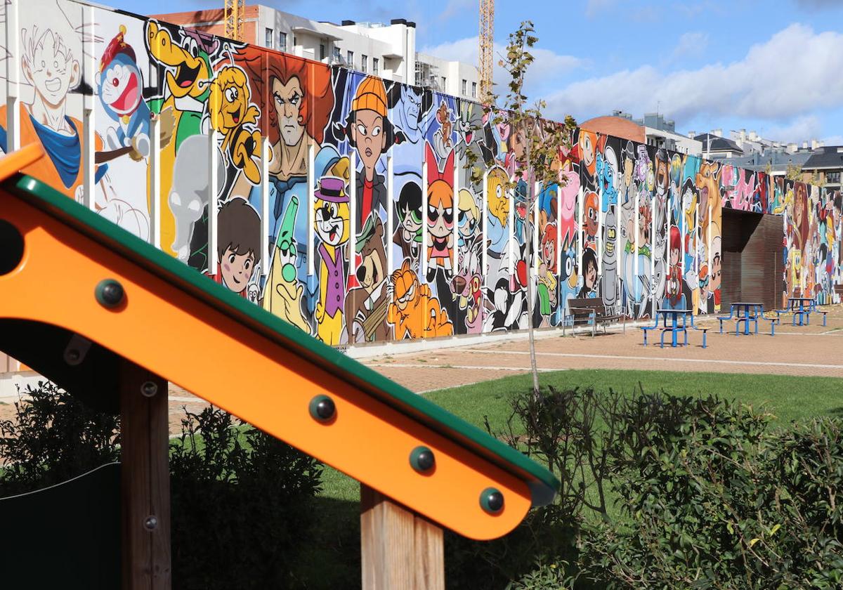 Mural con personajes de dibujos animados en La Lastra.