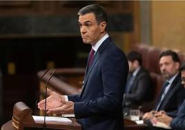 El presidente del Gobierno en funciones y candidato a la reelección, Pedro Sánchez,, en su intervención en el debate de investidura.