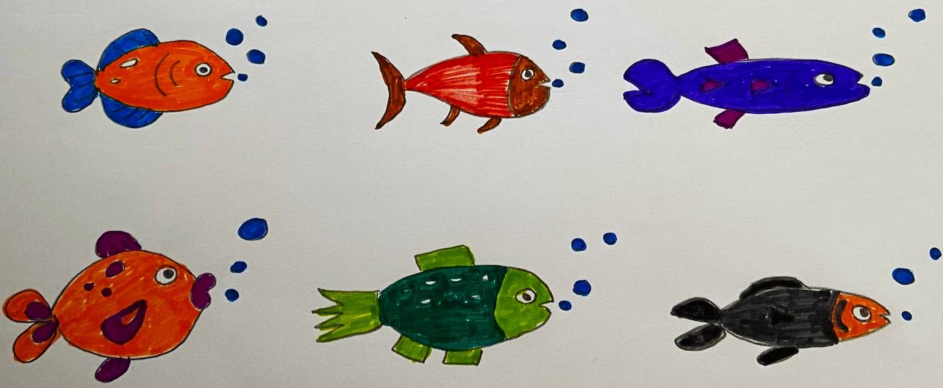 Dibujo de peces para uno de los carriles del asfalto.