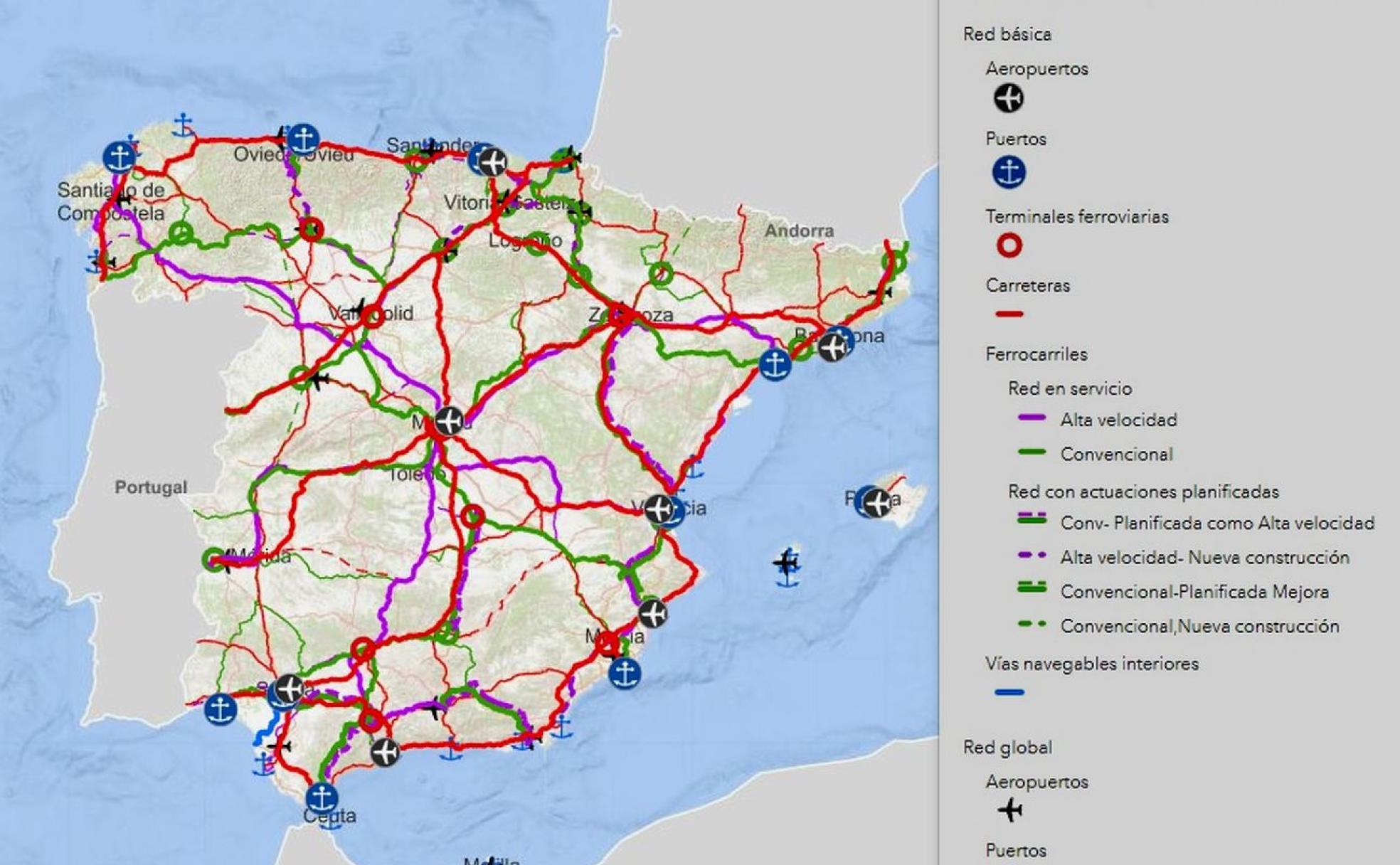 Imagen del mapa de desarrollo de la Red Transeuropea de Transportes (RTE-T).