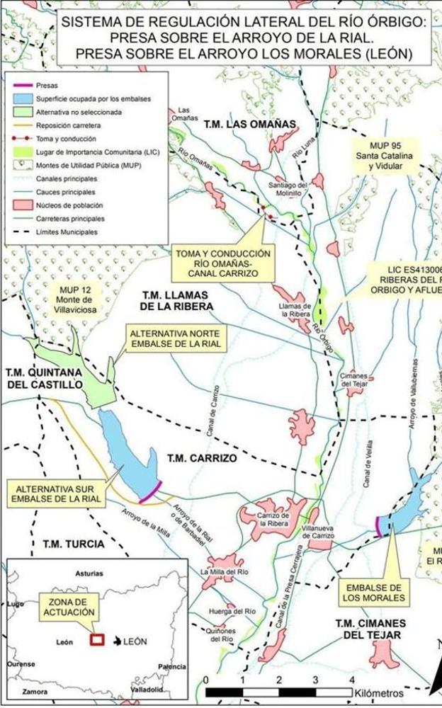 Imagen del plano de las presas y ubicación de las mismas. 