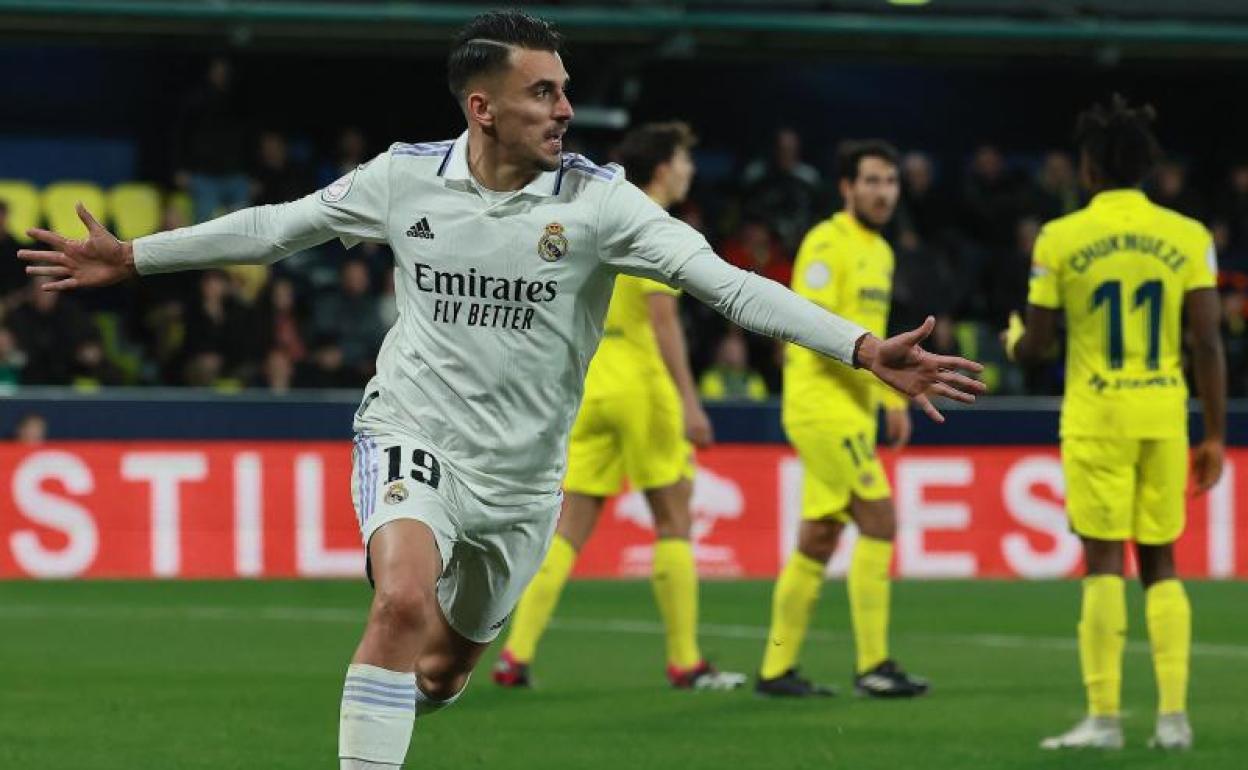 Dani Ceballos celebra el gol que dio al Real Madrid el pase a cuartos de Copa en La Cerámica.