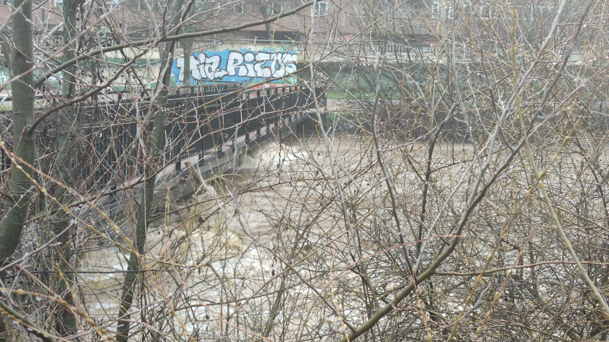 El principal río de la ciudad ha experimentado una importante crecida en las últimas horas debido a las precipitaciones en forma de nieve de los días anteriores.