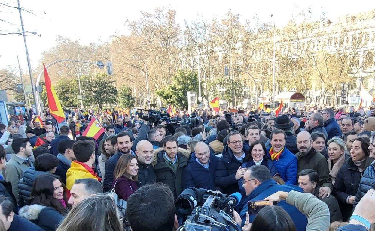 Miguel Tellado este sábado en Madrid junto con otros dirigentes populares