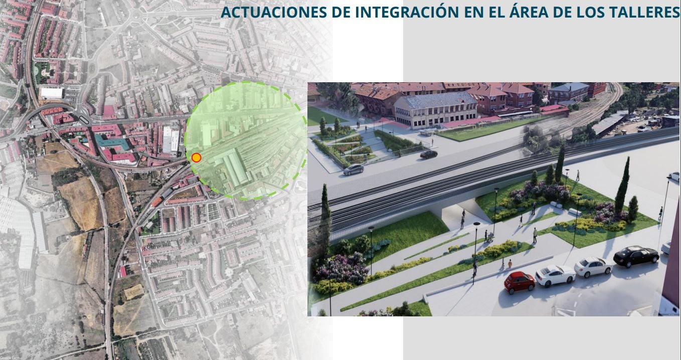 El Administrador de Infraestructuras Ferroviarias, Adif, presentó este lunes el proyecto de integración del ferrocarril en el municipio de San Andrés del Rabanedo. El proyecto, que supondrá un enorme impacto visual, se condensa en 22 imágenes que dejan ver el estado actual y futuro. El nuevo pryecto propone pasos inferiores que conecten el tráfico rodado y cuenten con aceras para las comunicaciones peatonales y ciclistas. 