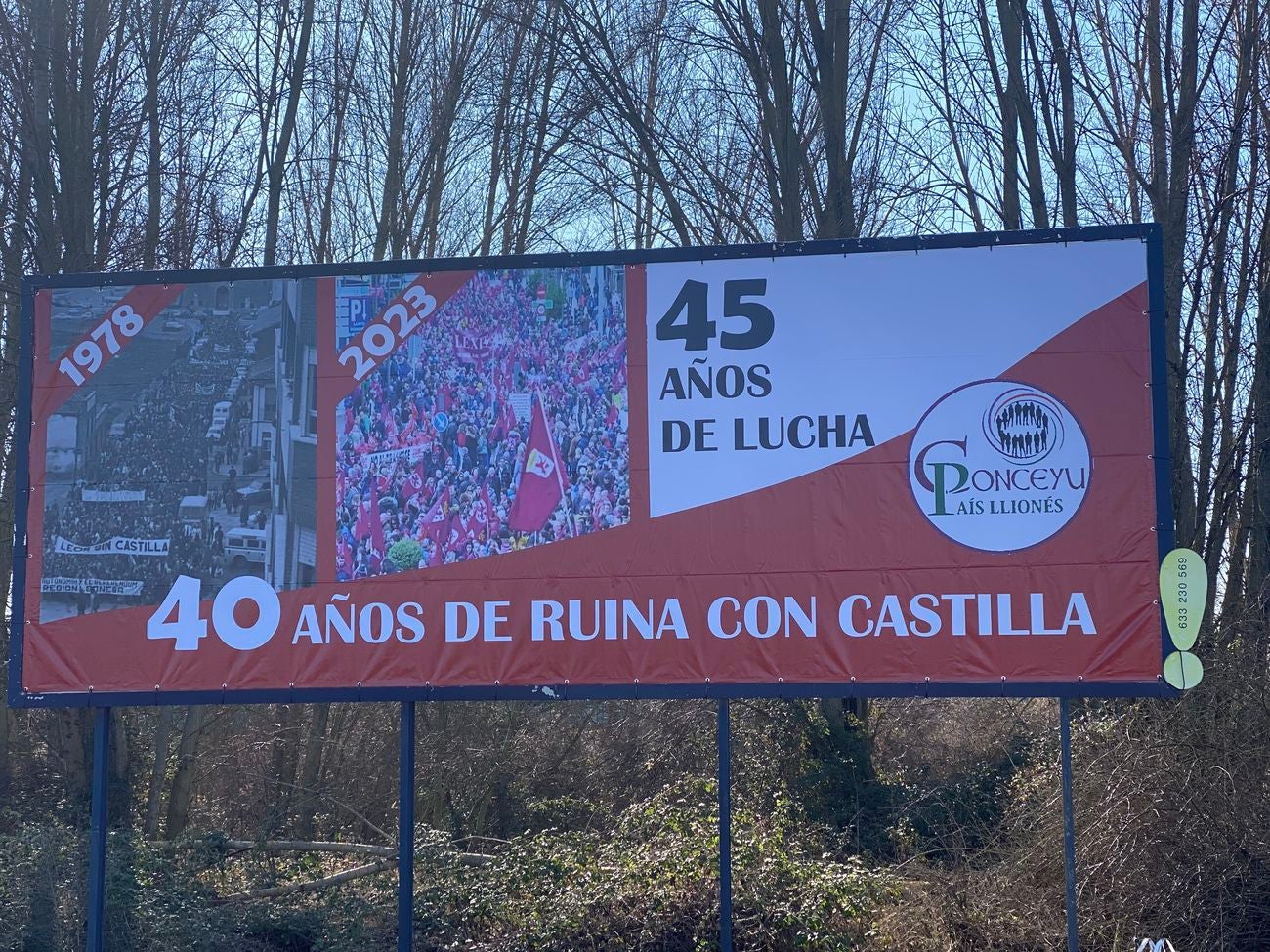 El colectivo Conceyu País Llionés reivindica de este modo la efeméride y lamenta «los 40 años de autonomia con Castilla». Anuncia la convocatoria de una nueva manifestación antes de las elecciones generales. 