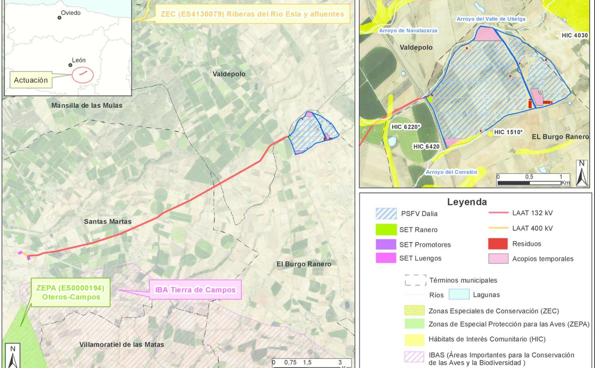 Imagen del plano de ubicación de la planta y de su línea de evacuación. 