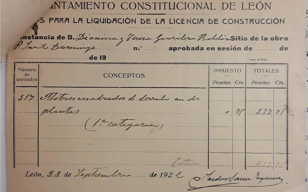 Imagen 1: Factura del proceso de demolición 22.09.1919