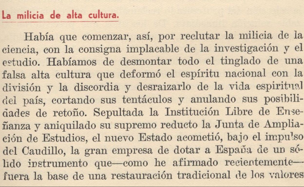 Imagen parcial del discurso de José Ibáñez Martín.