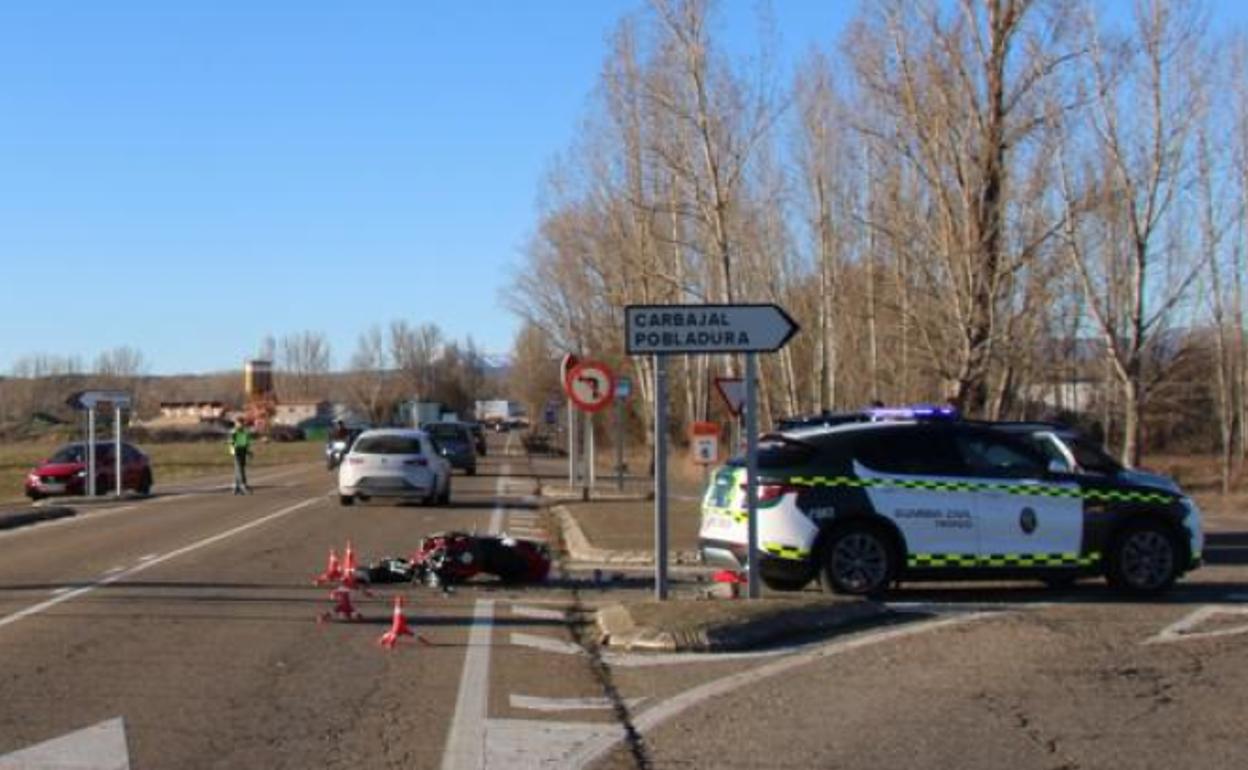 Imagen del siniestro que tuvo lugar en la carretera de Sariegos a principios del mes de febrero.