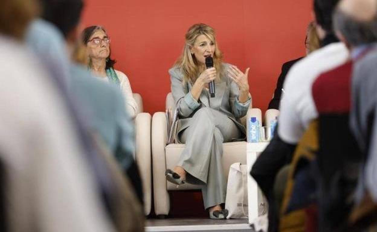 La vicepresidenta segunda, Yolanda Díaz, en un acto en Madrid este sábado.