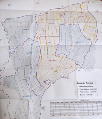 Mapa de las roturas. Los puntos amarillos es donde se ha producido una rotura. 