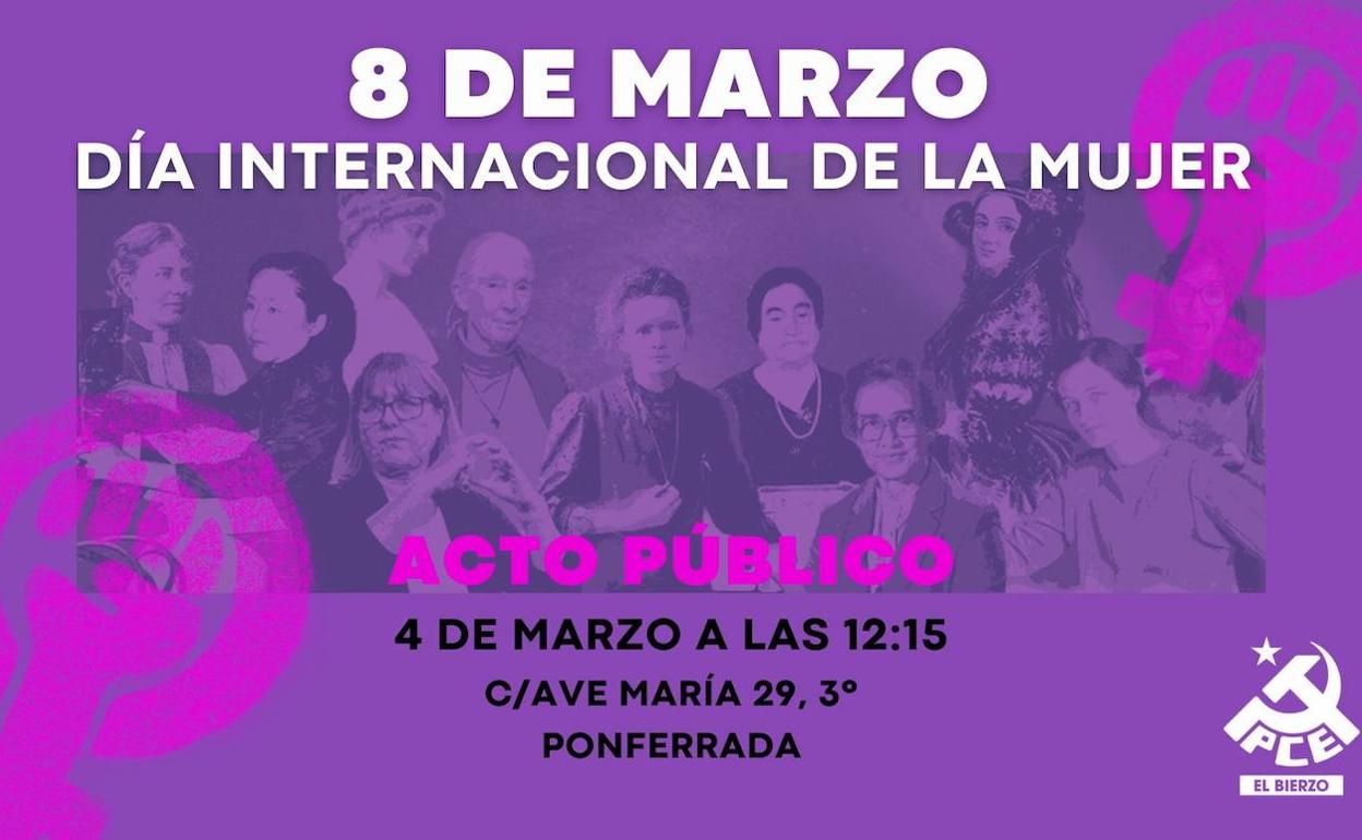 Cartel del acto público del PCE del Bierzo con motivo del 8-M.