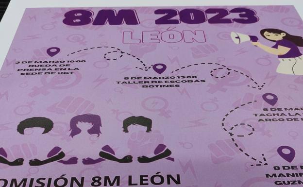 Cartel de actividades organizadas por la comisión del 8M en León.