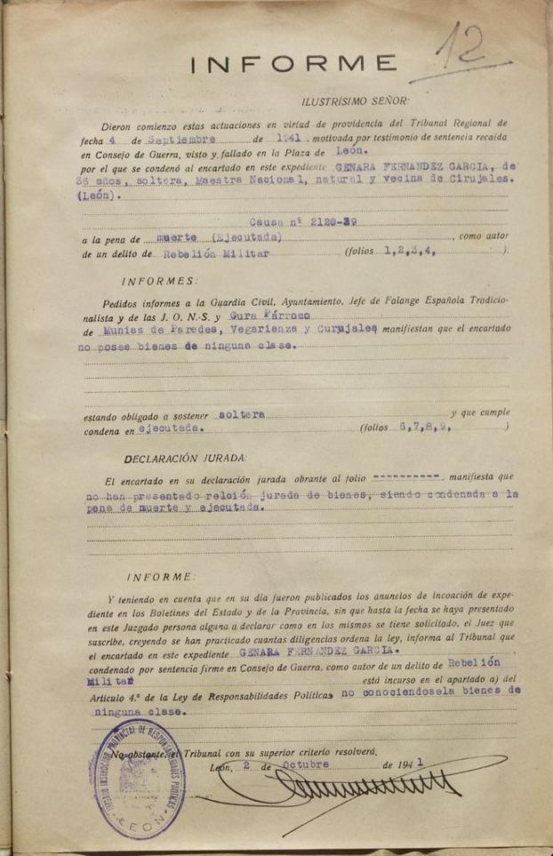 Extracto del Expediente de Responsabilidades Políticas.