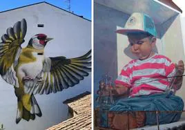 A la izquierda, el mural de Manuel; a la derecha, la obra de Dadospuntocero.