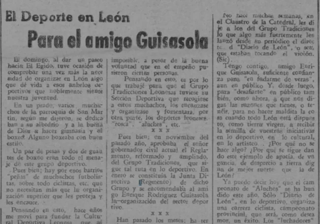Recorte de periódico dedicado a Enrique Rodríguez Guisasola.