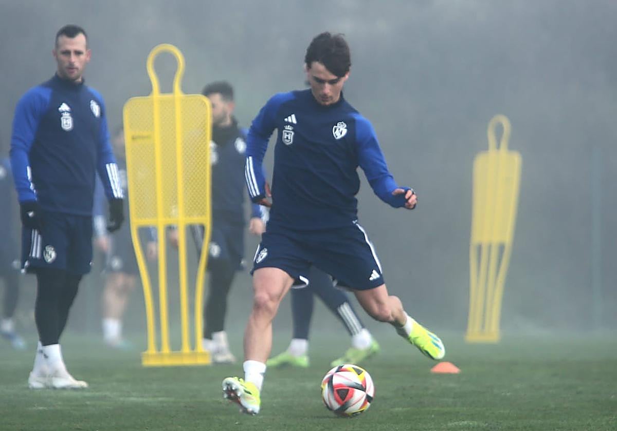 Yeray Cabanzón, en un entrenamiento con la Deportiva.