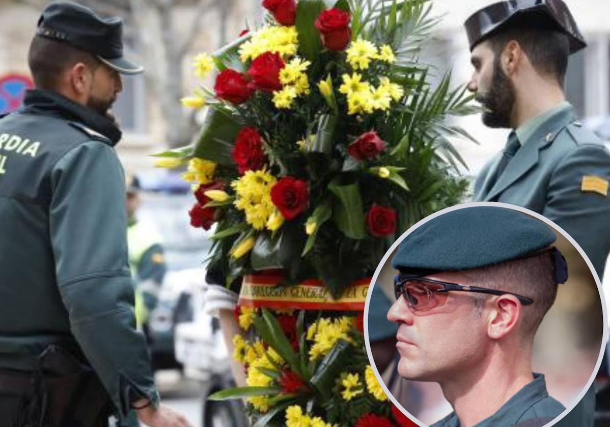 Capilla ardiente en la Comandancia de la Guardia Civil en Pamplona. En pequeño, David Pérez.