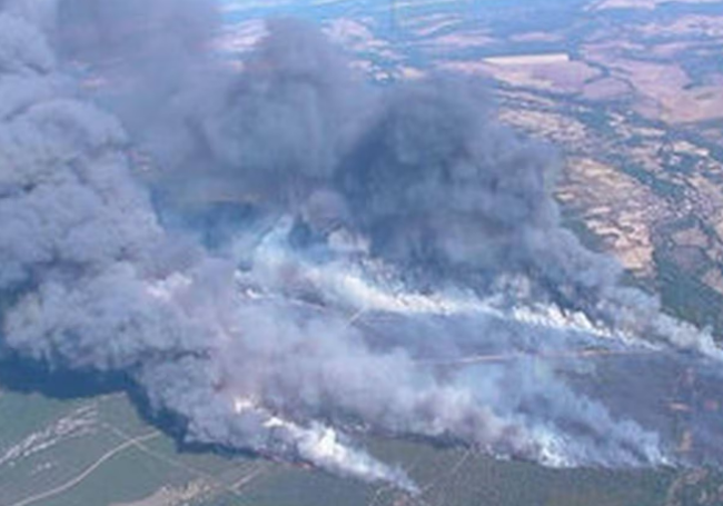 Tres lenguas de fuego avanzan en el incendio de Castrocontrigo en 2012.