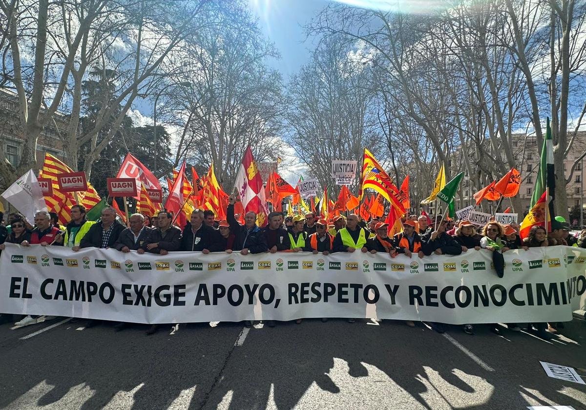 Imagen de la manifestación de agricultores en Madrid este lunes.