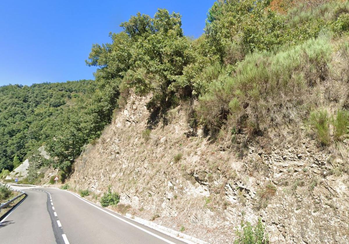 Tramo de la carretera afectada por el desprendimiento.