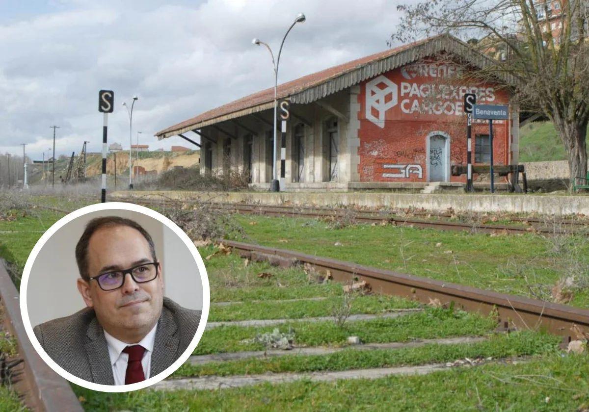 Estación de la antigua vía de la Ruta de la Plata, y en el detalle, el Comisionado del Corredor Atlántico.