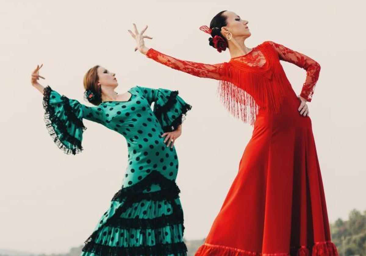 Imagen de archivo de dos personas bailando flamenco.