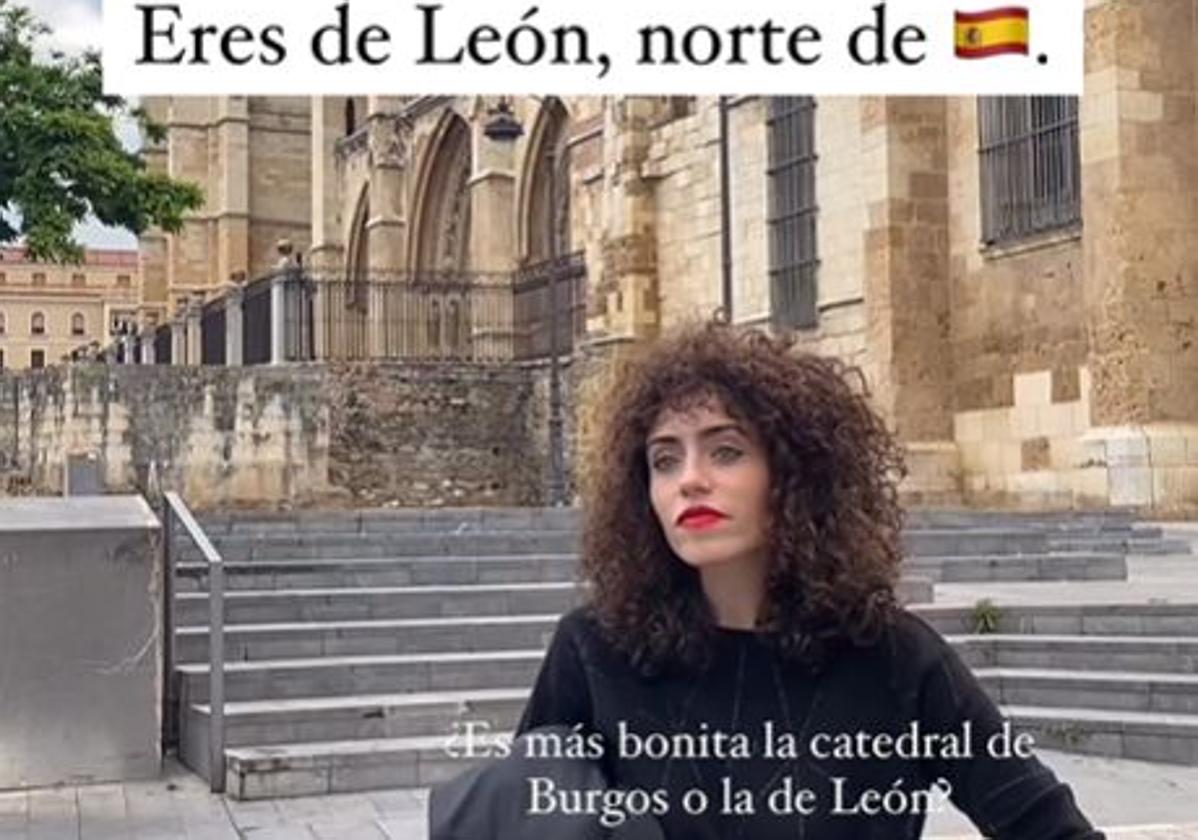 Teresa Gareche, en el vídeo a los pies de la Catedral de León.